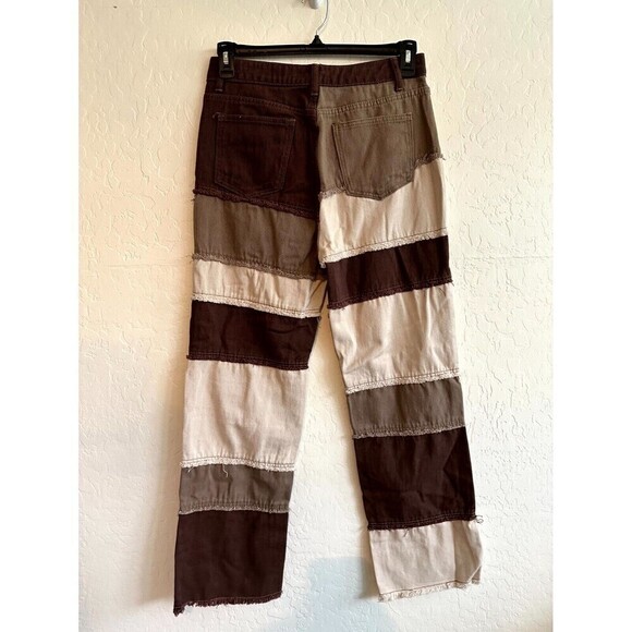 SHEIN Two Tone High Waisted Straight Jeans Womens Size L Fringe Raw Hem - Picture 2 of 16